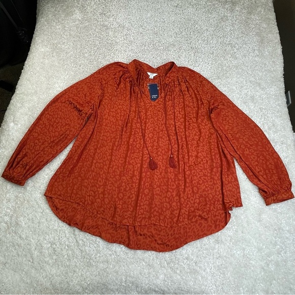 NWT crown & ivy rust icon peasant top boho gypsy leopard animal print L - Picture 4 of 11